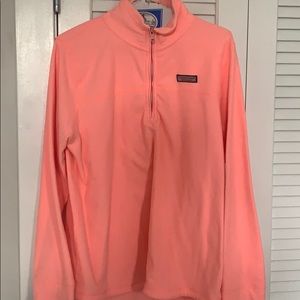 pinkish orange vineyard furry sweater.